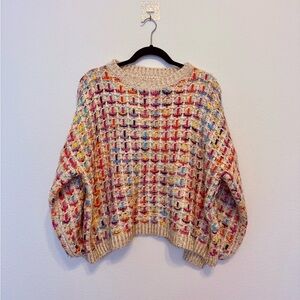 Anthropologie Gold Sparkle Rainbow Knit Sweater